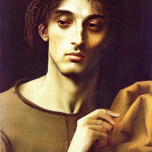 Prompt: A Renaissance portrait painting of Playboi Carti by Giovanni Bellini and Leonardo da Vinci