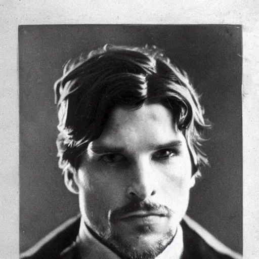 Image similar to headshot edwardian photograph of christian bale, sebastian stan, jon bernthal, 1 9 2 0 s, gang member, intimidating, tough, realistic face, 1 9 1 0 s photography, 1 9 0 0 s, grainy, victorian