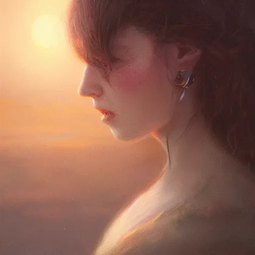 Image similar to portrait of wanny difillipo, sunset, gorgeous view, depth, painted by seb mckinnon, high detail, digital art, painted by greg rutkowski, trending on artstation