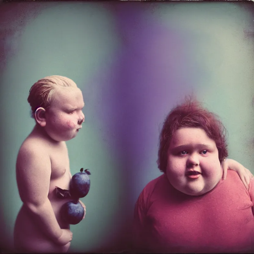 Prompt: kodak portra 4 0 0, wetplate, muted colours, blueberry, 1 9 3 0 s style, award winning portrait of wooden skulptur of cute fat girl hugs skinny guy in a vernissage, haze, motion blur, in the style of britt marling and by georges melies