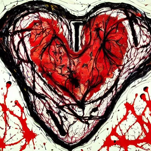 Prompt: anatomically correct! human heart, real heart, anatomic, painting by jackson pollock