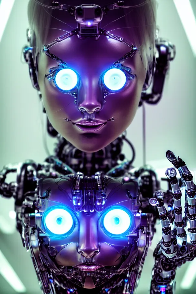 Image similar to detailed photo of the half - cybernetic robo catgirl with human face, symmetry, awesome exposition, very detailed, highly accurate, intricate, professional lighting diffracted lightrays, 8 k, sense of awe, science fashion magazine cover