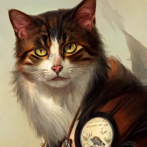 Image similar to Portrait of a Cat as a Pirate, photo, highly detailed oil painting, photorealistic, highly detailed, digital painting, artstation, concept art, smooth, sharp focus, illustration, art by artgerm and greg rutkowski and alphonse mucha