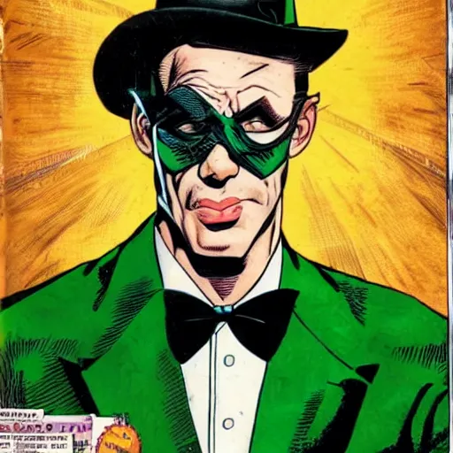 Image similar to the riddler, portrait, on the cover of a comic book