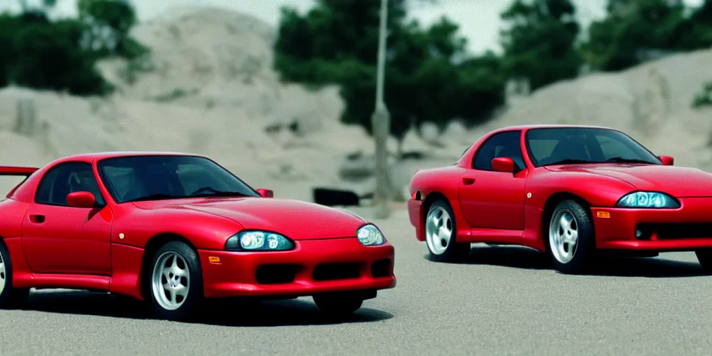 Image similar to The Fast and the Furious, 2001, Toyota Supra, 1994, 1995, 1996, 1997, 1998, Hot Wheels, cinematic, 8k, depth of field, bokeh.