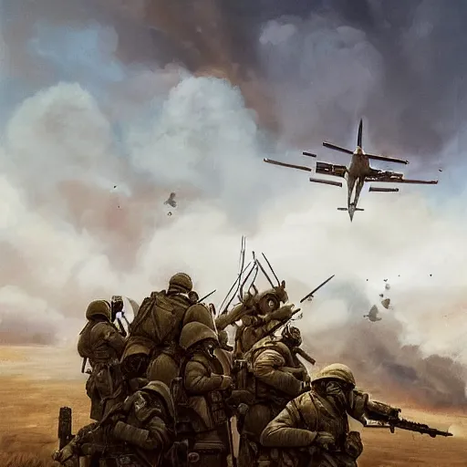 Image similar to an award winning painting of soldiers sitting inside a plane on their way to the battlefield, an emotionless look on their faces, in the style of grek rutkowski