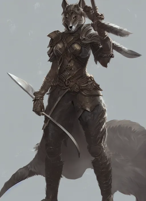 Prompt: portait commission furry high fantasy female anthro wolf paladin wielding a polearm. renowned character design by Greg rutkowski, concept art, fantasy, 4k, CG render