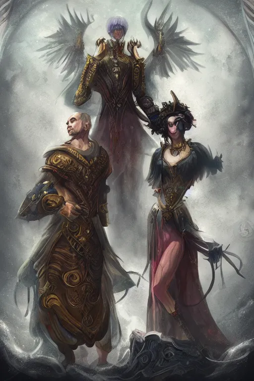 Image similar to the lovers from major arcana character concept art, digital painting, mixed media, trending on artstation and deviantart, epic composition, magnum opus, highly detailed, 8 k