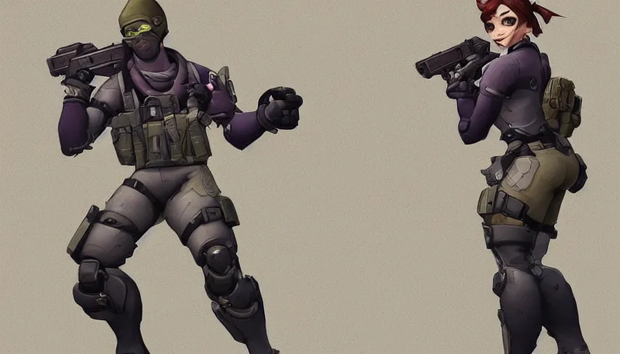 Image similar to Concept art for new Overwatch character: The Saboteur, French Special Ops, Short, Nimble, Sly, Silenced Five-Seven Pistol is his Main Weapon, Uses Explosives, Charge Explosives, C4 Explosive, Roguish, Hand Grenades, Zombie theme, Martyrdom, Dark Humor, Widowmaker's former lover, Cursed, Immortal, Male, Rugged, Daggers, High-tech, Fast, Black and Green
