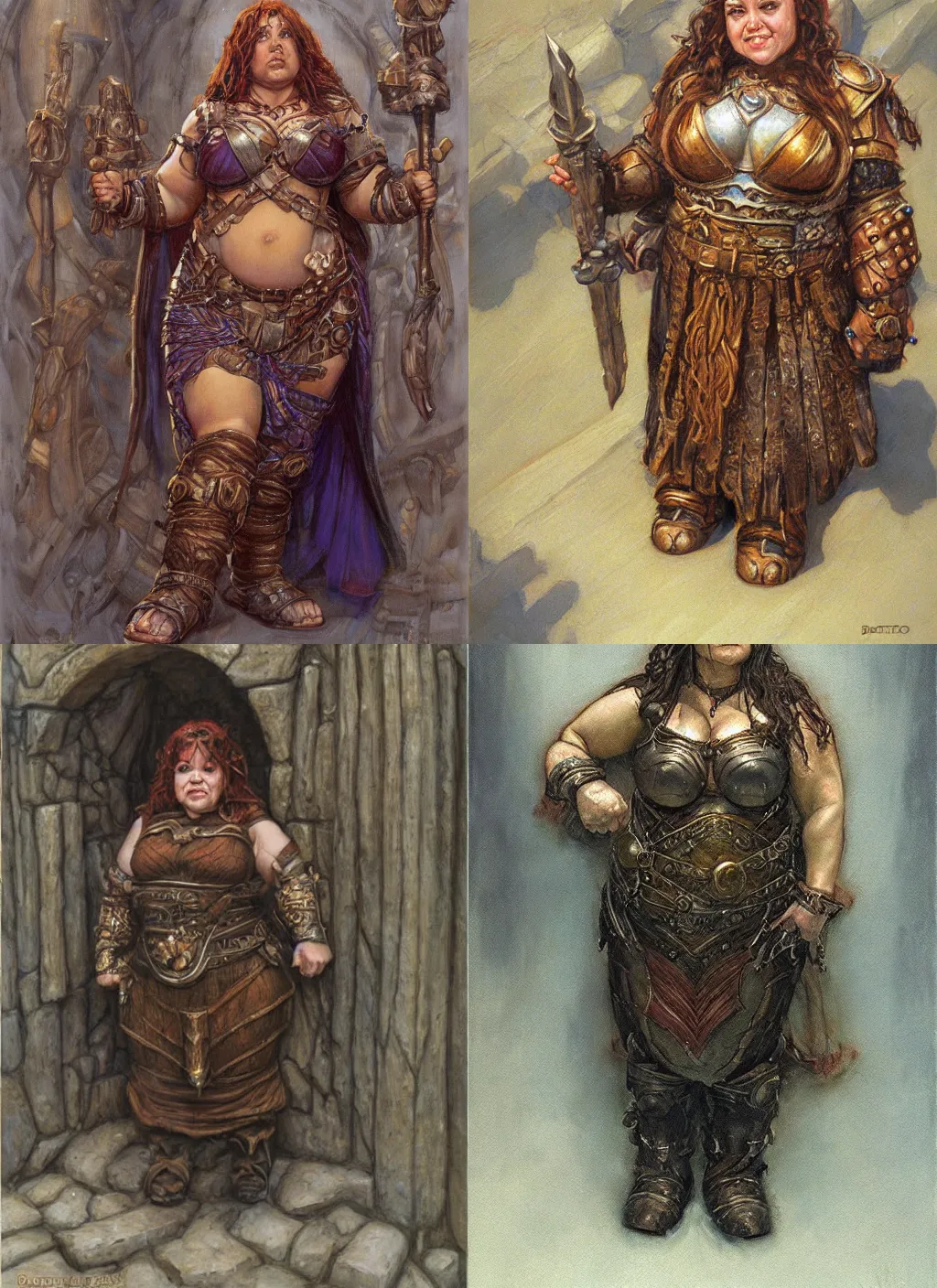 Prompt: female dwarven woman, chubby short stature | by donato giancola