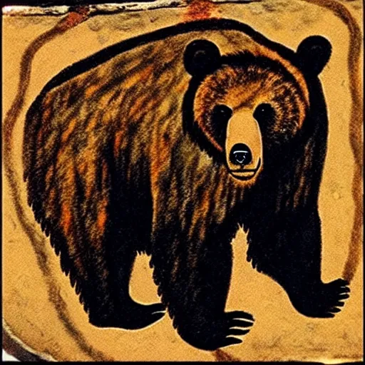 Image similar to bear shaman, paleolithic cave painting