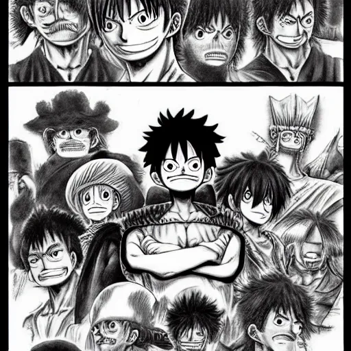 Image similar to [ luffy mustache ] ( by kentaro miura )