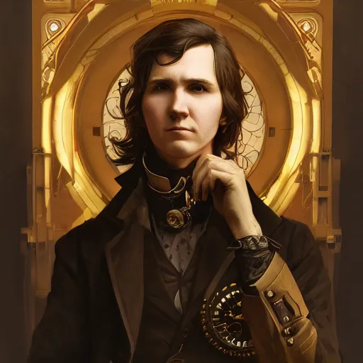 Prompt: portrait of paul dano, steampunk, fantasy, elegant, intricate, highly detailed, digital painting, artstation, matte, deep focus, art by artgerm and greg rutkowski and alphonse mucha