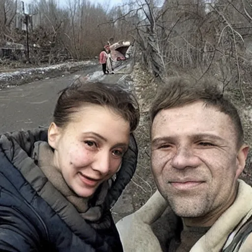 Image similar to last selfie from ukraine after nuclear - war