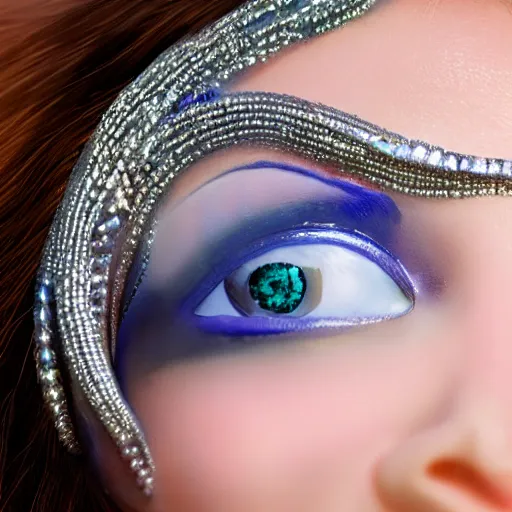 Prompt: female medusa long hair, sapphire statue, beautiful delicate face, macro shot head, light realistic water sapphire eyes