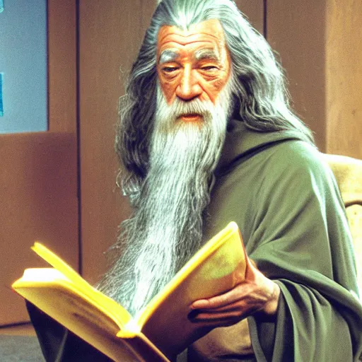 Prompt: gandalf reading books at kindergarden