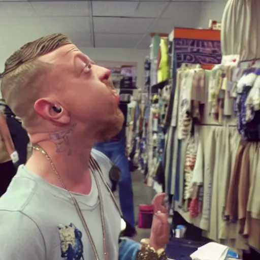 Prompt: Macklemore having a mental breakdown at Goodwill