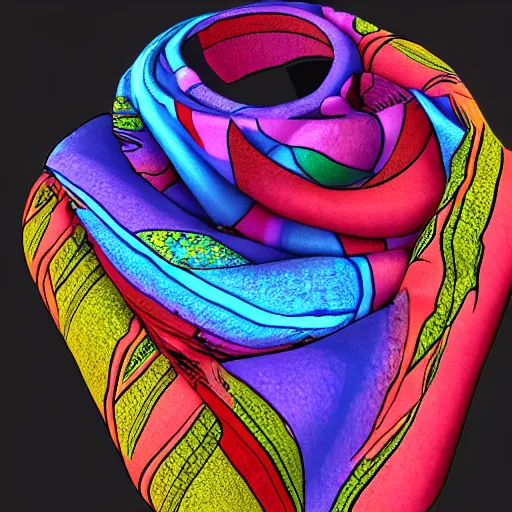 Prompt: psychodelic coloring infinite scarf, game asset