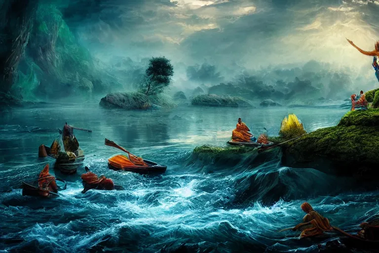 Image similar to the river stole the gods. photo - realistic hd, hyperrealism, colourful, highly detailed, cinematic, luminescence, 3 2 k, dop, high contrast, intricate, mystery, epic, fantasy