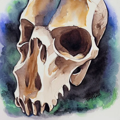 Prompt: triceratops skull, watercolor