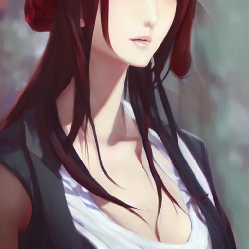 Image similar to detailed anime portrait art of kurisu makise, art by ross tran ilya kuvshinov krenz cushart, detailed, intricate