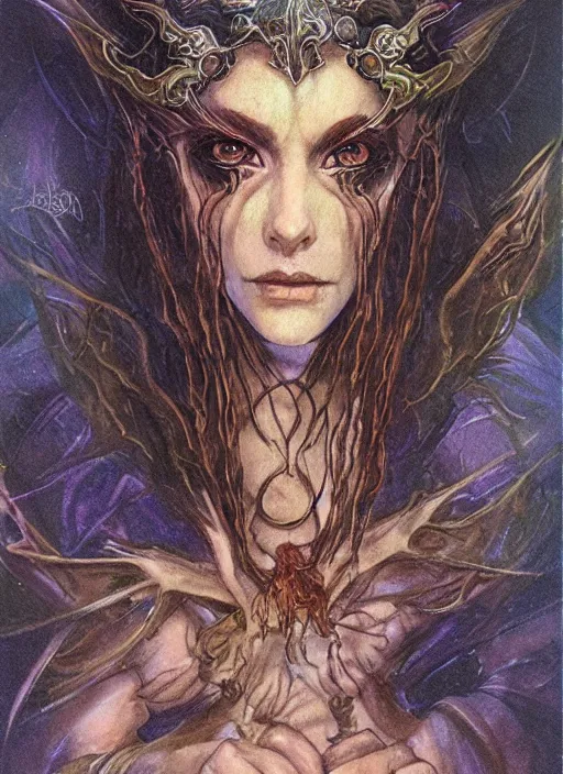 Image similar to portrait of young female sorceress of the endtimes, beautiful! coherent! dungeons and dragons character, by brian froud, strong line, cool night color, high contrast