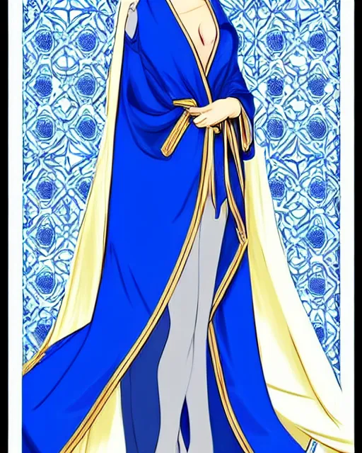 Image similar to a blonde woman wearing a blue veil and blue robes with ornate patterns, webcomic style | | very very manhwa!!!, fine - face, realistic shaded perfect face, fine details. manhwa. realistic shaded lighting poster