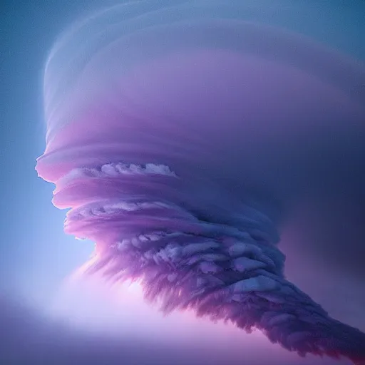 Image similar to amazing photo of purple clouds in the shape of a tornado by marc adamus, digital art, beautiful dramatic lighting