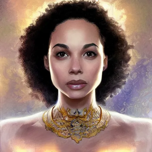 Image similar to full figure ultra realistic illustration, madeleine mantock from charmed second re run, as marvel enchantress, intricate, elegant, highly detailed, digital painting, artstation, concept art, smooth, sharp focus, illustration, art by artgerm and greg rutkowski and alphonse mucha