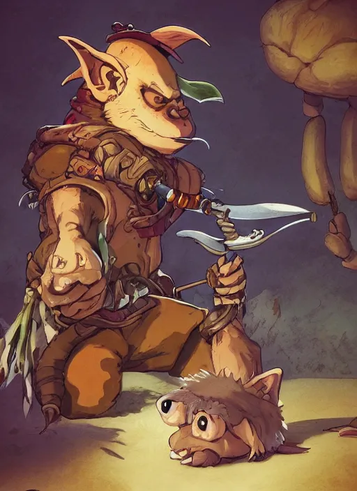 Image similar to studio ghibli pathfinder 2 e bestiary digital illustration of a goblin mixed with a monkey smoking a cigar, pirate themed, character portrait, unreal engine, hyper realism, realistic shading, cinematic composition, realistic render, octane render, detailed textures, studio lighting, photorealistic, wide shot