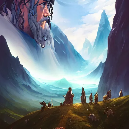 Image similar to hero world the lord of the rings : the fellowship of the ring 2 0 0 1, behance hd by jesper ejsing, by rhads, makoto shinkai and lois van baarle, ilya kuvshinov, rossdraws global illumination