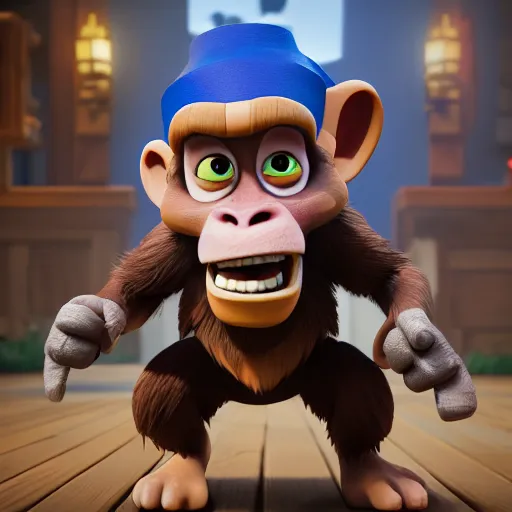 Image similar to royale monkey, clash royale, concept art, octane render, unreal engine 5, highly detailed, high quality, 8 k, soft lighting, realistic face, path traced