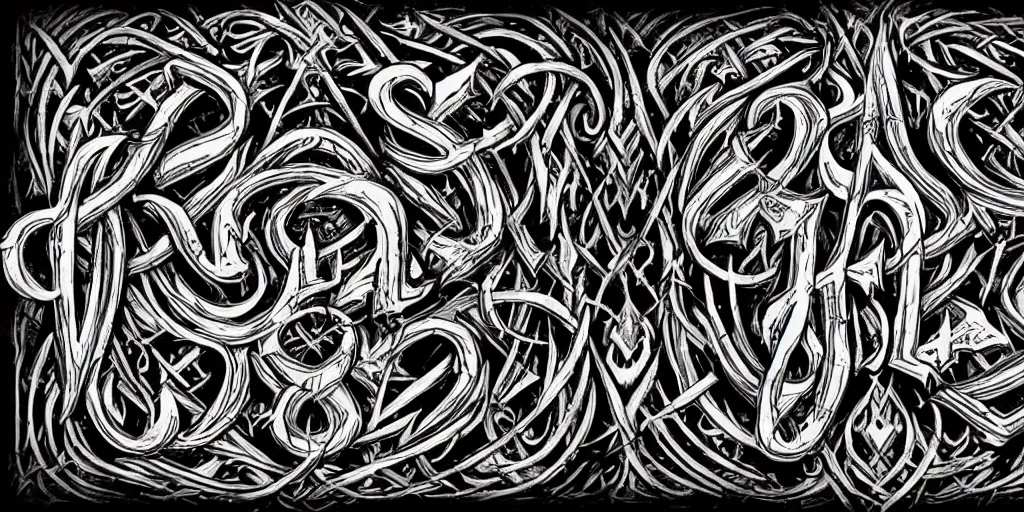 Prompt: the word subsume in death metal typeface, symmetrical, super detailed