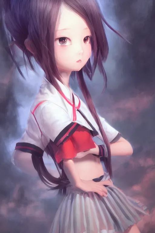 Image similar to 3d dark infrared octane render concept art by D. Jun, by Mo Xiang Tong Xiu, by Igarashi Daisuke, beauty anime schoolgirl stand among japan cottages. with cute detailed face in Japanese school clothes. cute face. wide angle. dramatic light, trending on artstation, oil painting.