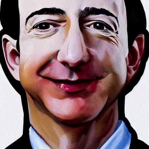 Image similar to painting of jeff bezos with very very very long hair hair