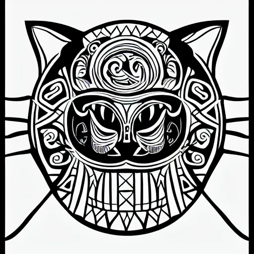 Image similar to tattoo sketch of a cat with one eye, on a paper, maori ornament, polinesian style, minimalism, line art, vector, geometric