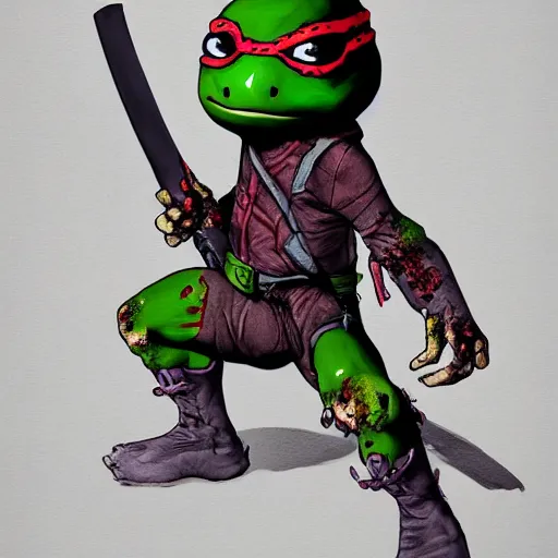 Image similar to a zombie teenage ninja mutant turtle, artstation.