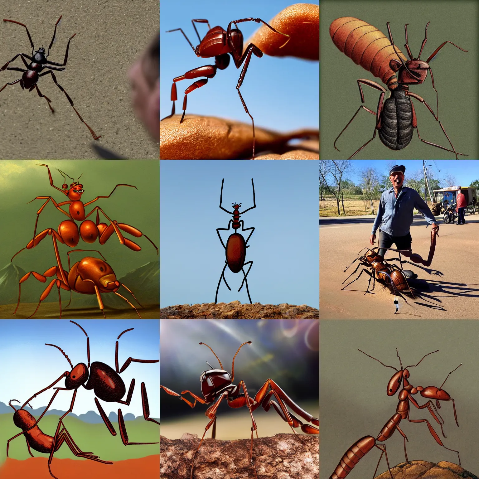 Prompt: Man riding a giant ant