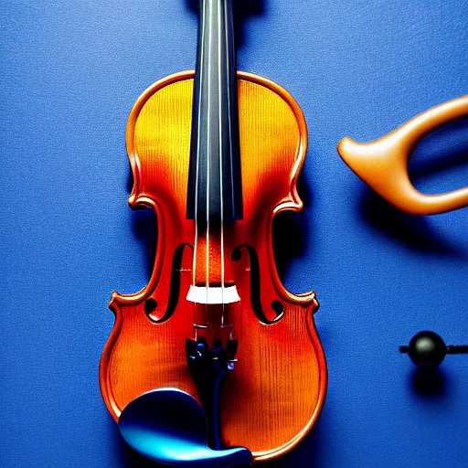 Prompt: a stock photo of a violin, product photography, blue background, low aperature, award winning