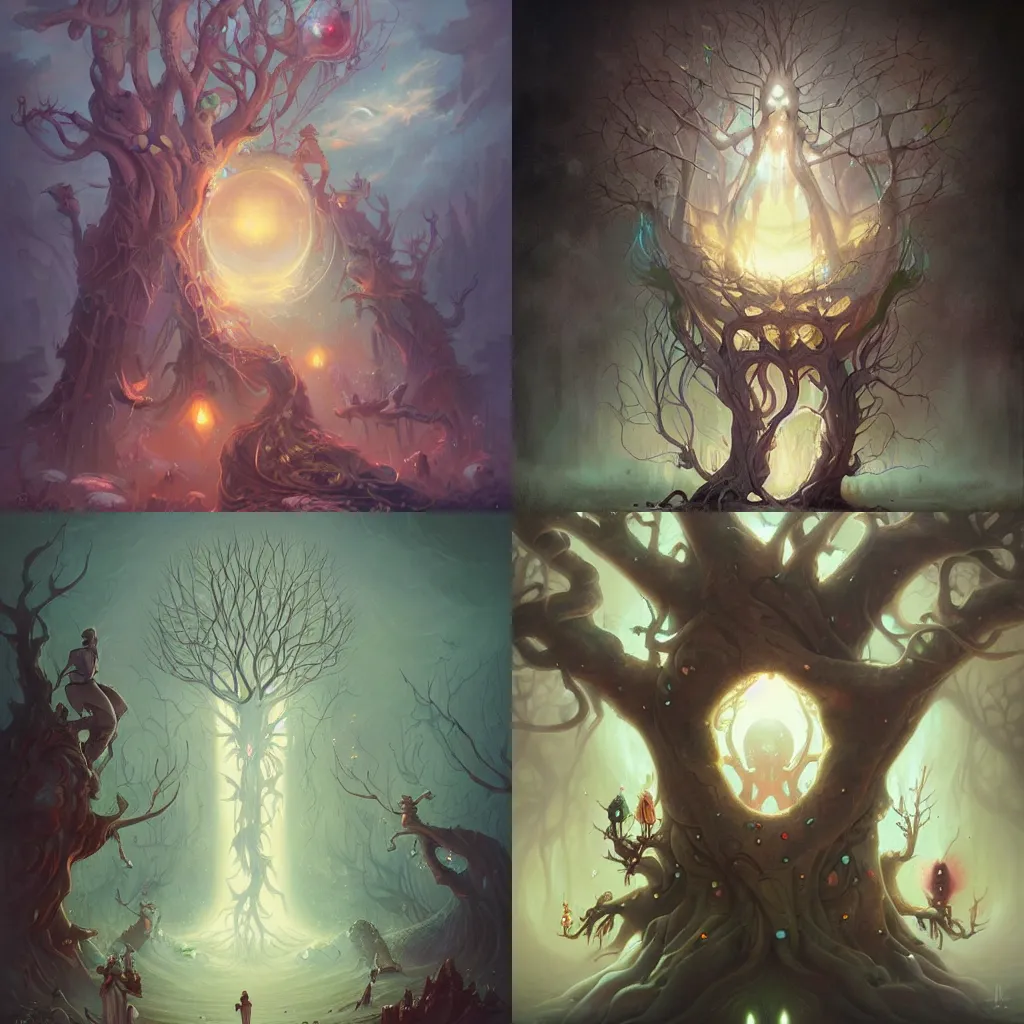 Prompt: magical tree full of faces by peter mohrbacher