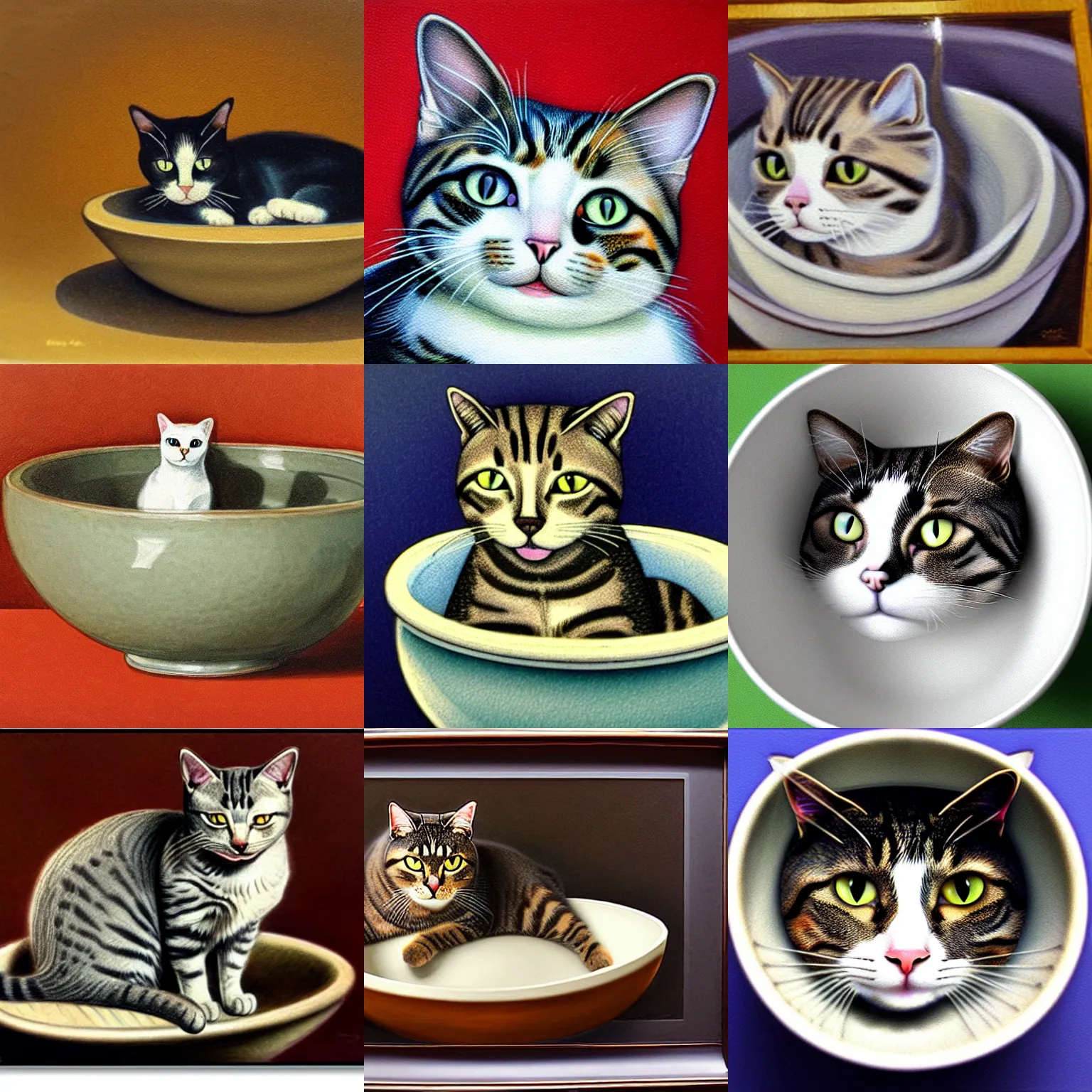 Prompt: a cat of bowls, high detail, realistic