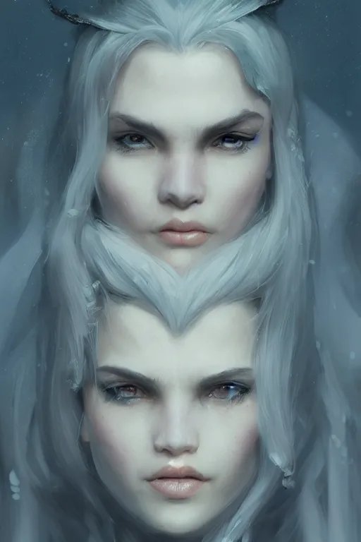 Image similar to portrait, ice fairy, face portrait, raphael lacoste, eddie mendoza, alex ross, concept art, matte painting, highly detailed, rule of thirds, dynamic lighting, cinematic, detailed, denoised, centerd