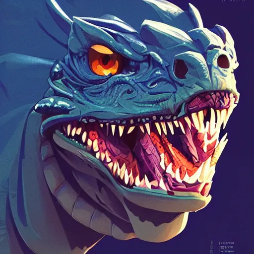 Prompt: portrait of an antropomorphic raptor creature, reptile face, dark blue scales, angry look, ready for battle, mattepainting concept blizzard pixar maya engine on cold night stylized background splash comics global illumination lighting artstation lois van baarle, ilya kuvshinov, rossdraws