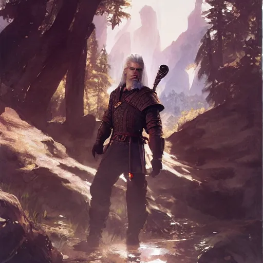 Image similar to geralt of rivia spring light, painting by aramaki, shinji, craig mullins, j. c. leyendecker