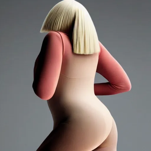 Prompt: sia furler wearing a skin colored peach leotard full body artistic photoshoot pose from behind