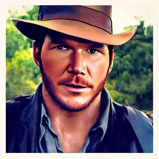 Image similar to chris pratt as indiana jones, selfie with older harrison ford, instagram, high detailed, symmetrical