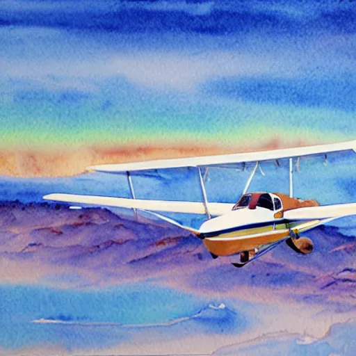 Prompt: a cessna airplane flying over a california desert, a detailed watercolor painting on poster board