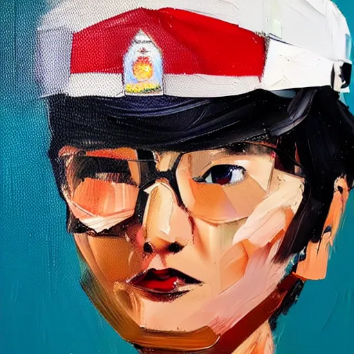 Prompt: pallet knife oil painting portrait of a female asian police psychiatrist, artstation, art history, trending, disco elysium