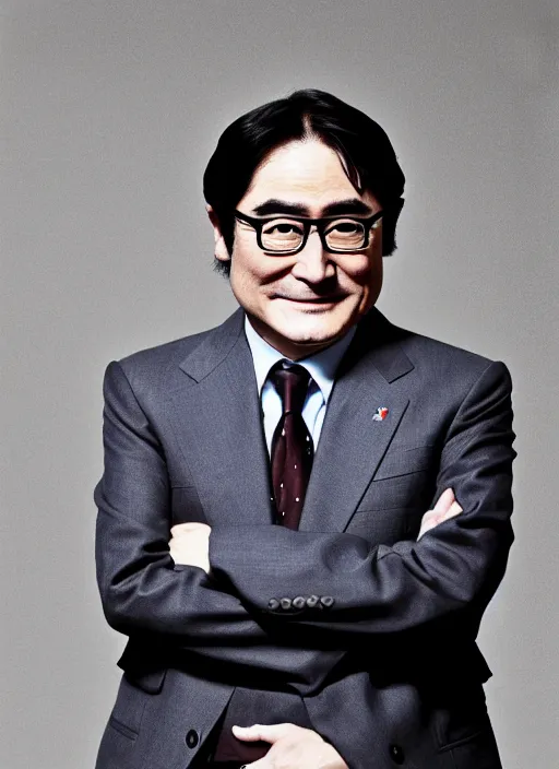 Image similar to nintendo ceo satoru iwata!!!!! as an old man with gray hair by jatenipat ketpradit and annie leibovitz and steve mccurry and richard avedon, award winning photo, portrait, emotional