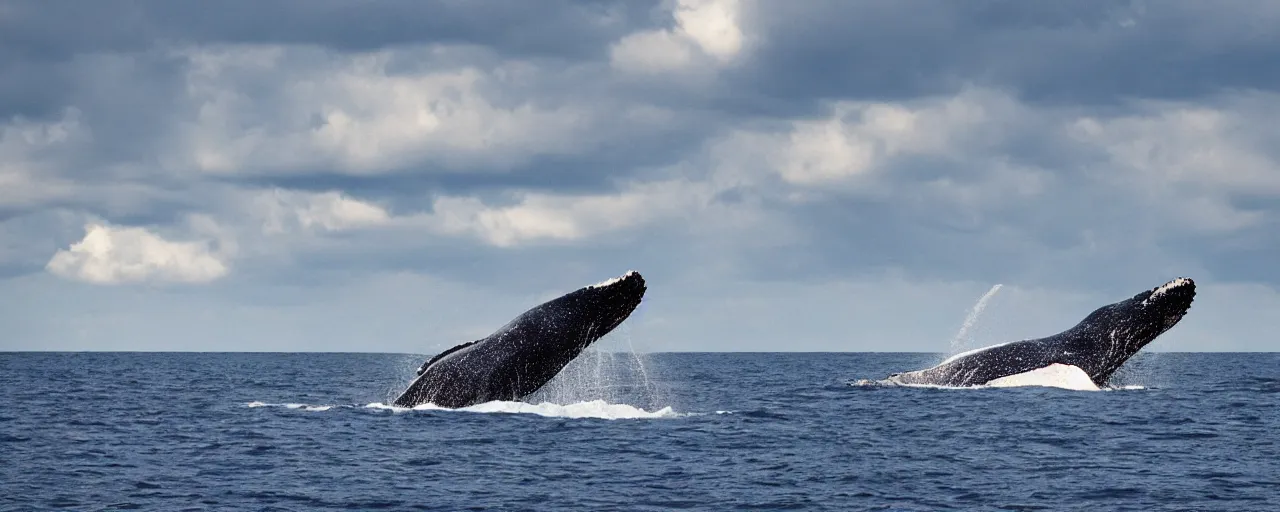 Prompt: a whale flying between the clouds